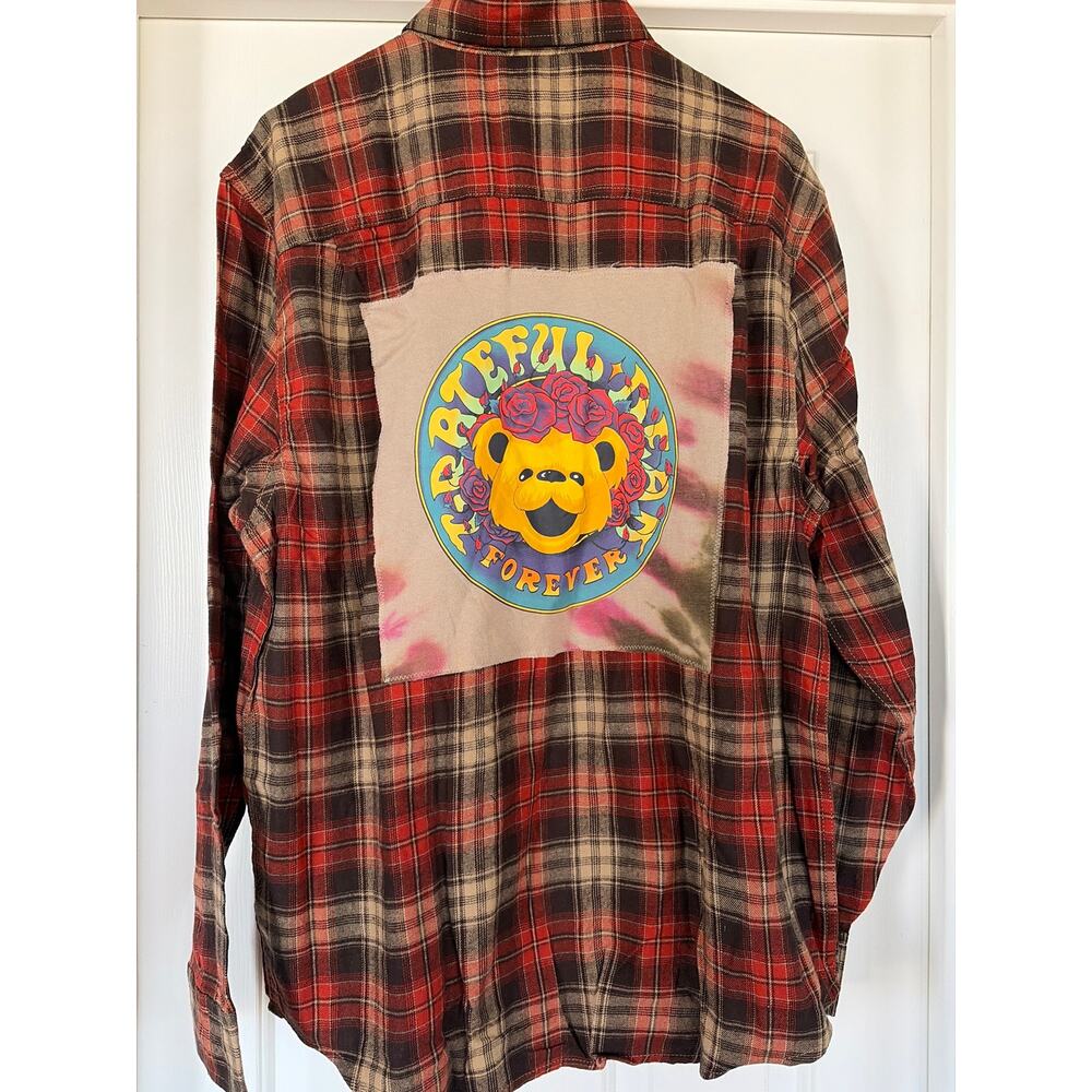Grateful Dead Upcycled Flannel Shirt Unisex Size 2XLT 2XL Tall